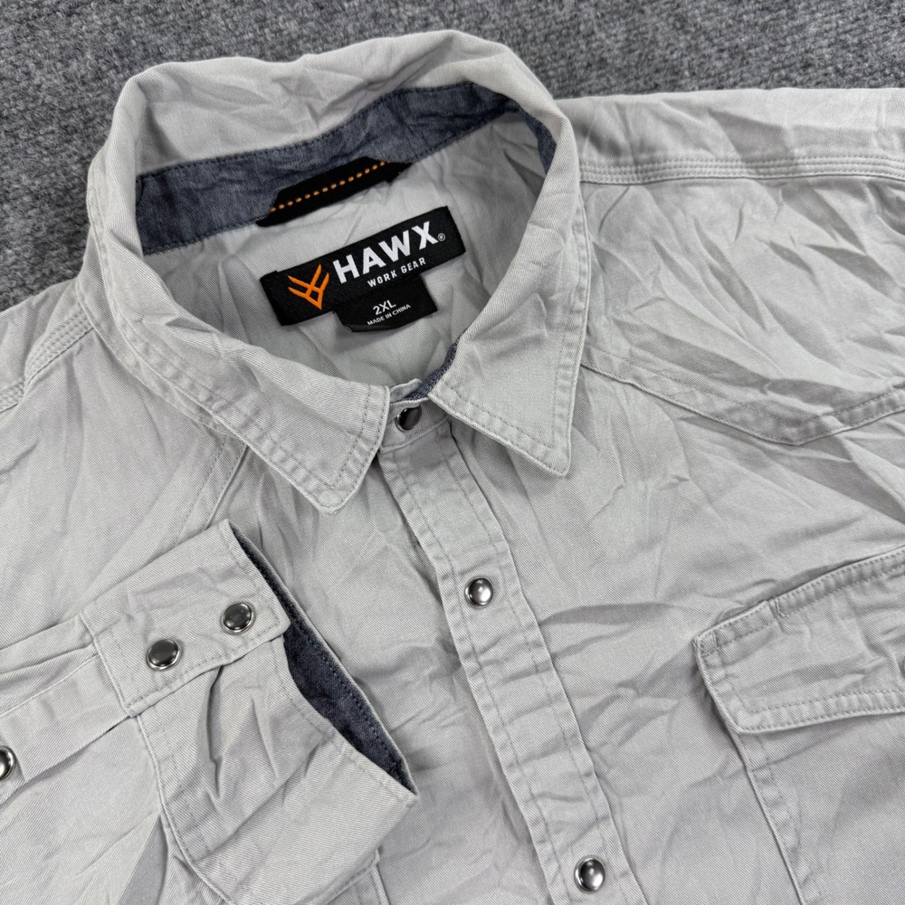 Hawx Work Gear Shirt Size 2XL Gray Long Sleeve Western Snap Front Cotton‎ Men's